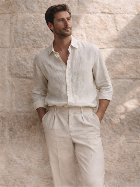 Man wearing Trovill Mediterranean-style menswear - premium sustainable fashion from Berlin